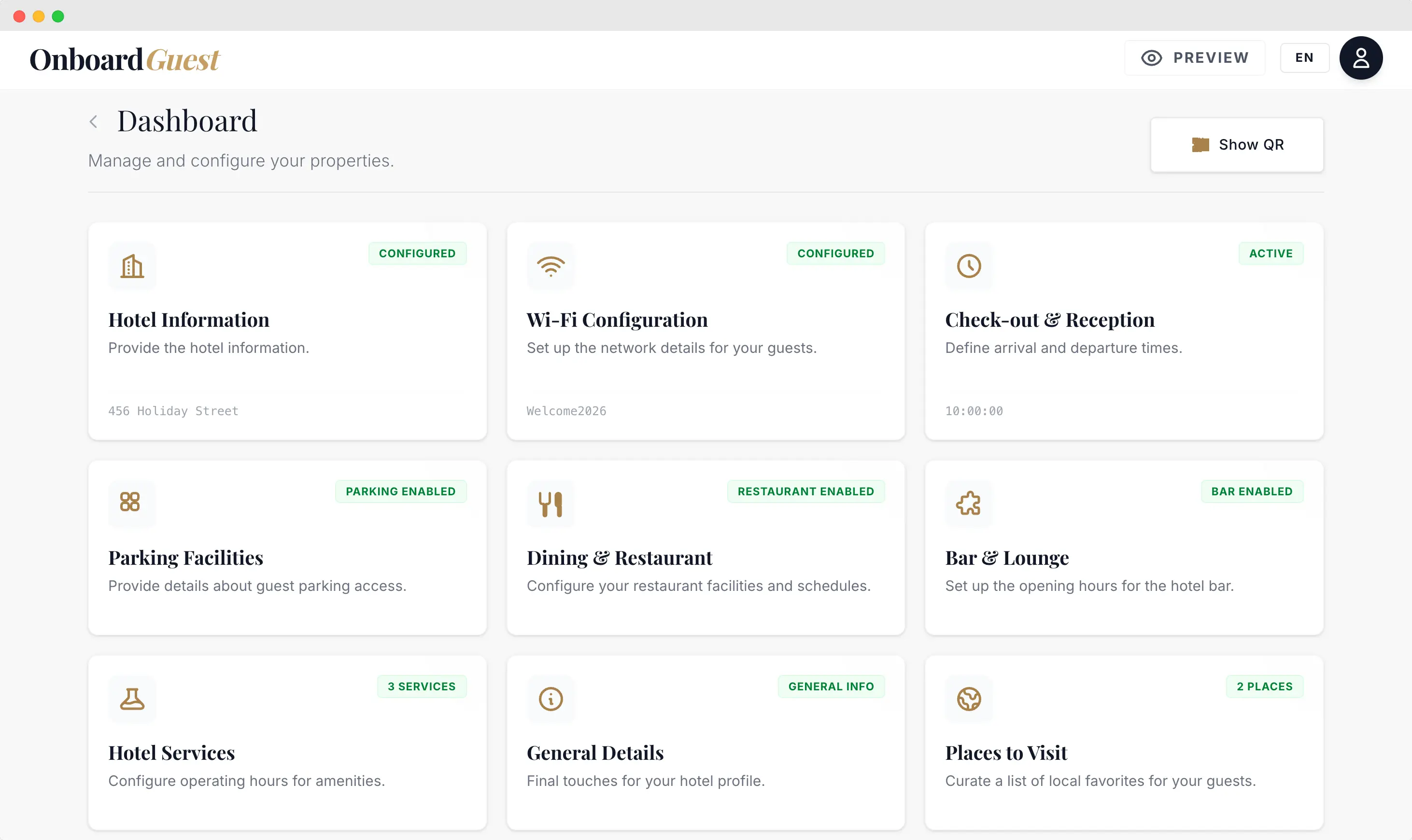 Onboard Guest property management dashboard interface