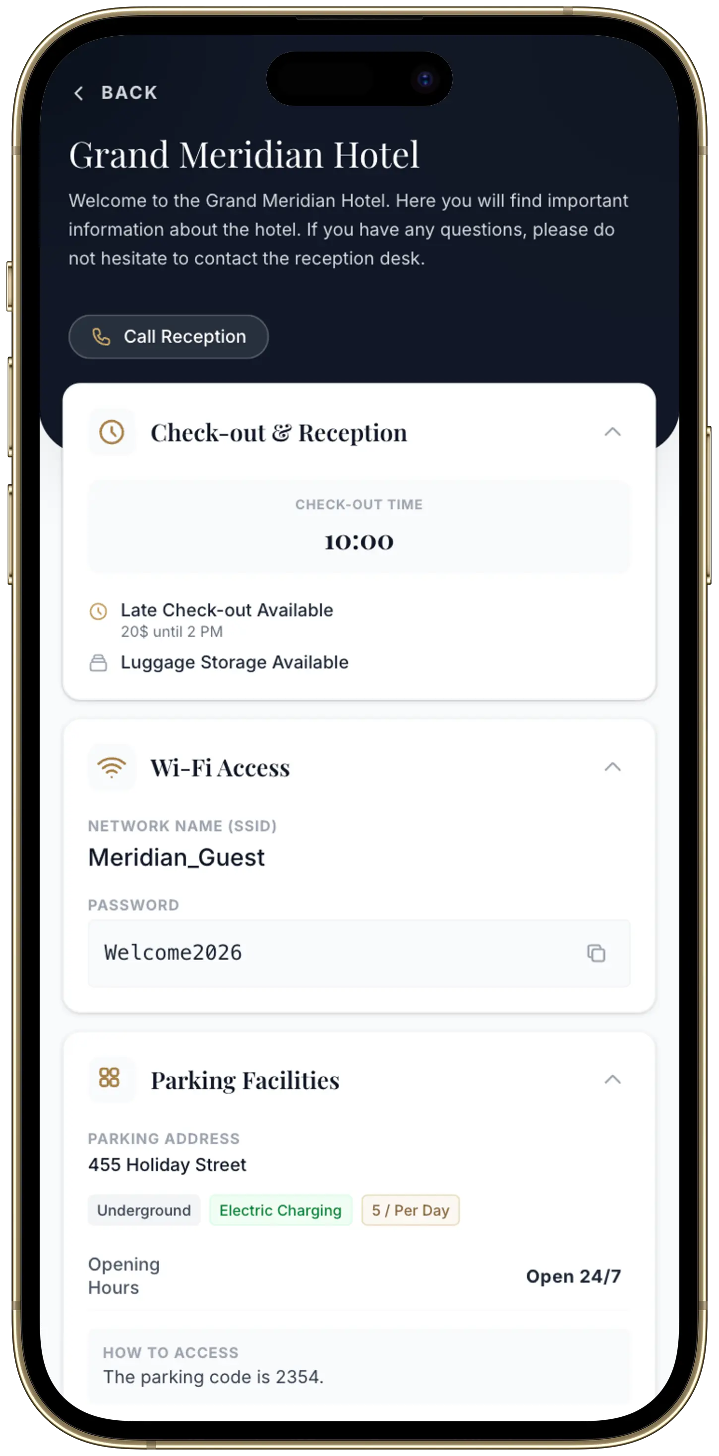Guest portal mobile view with property information